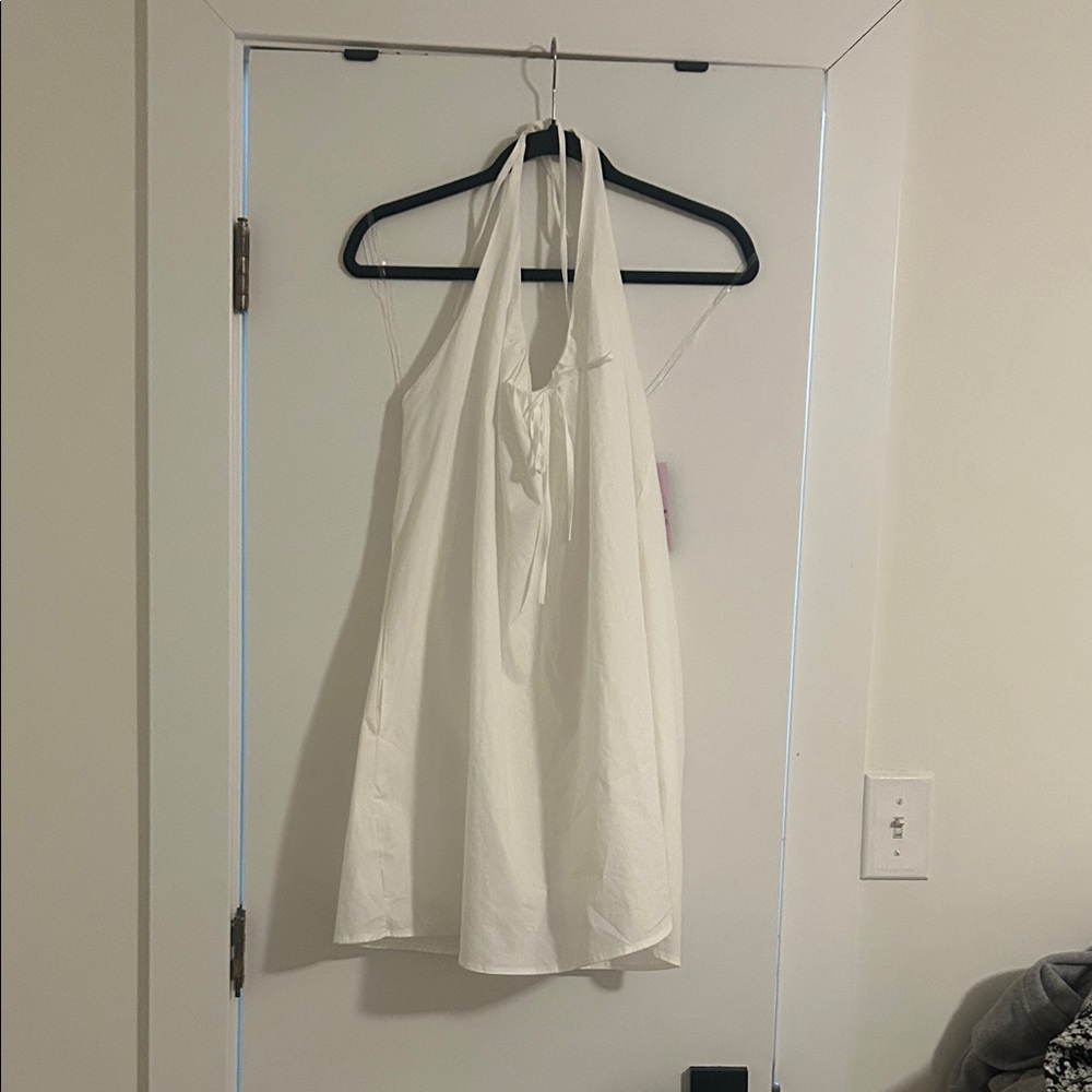 White Halter Tie-Front Sundress